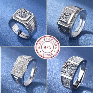 925 Sterling Silver Rings For men Shining crystal adjustable