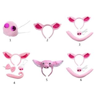 Cute Pig Ears Headband Pig Nose Tail Pink Piggy Cosplay Prop