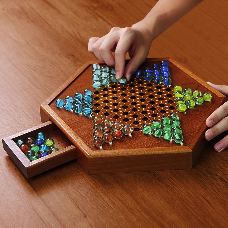 跳棋玻璃珠儿童益智木质二合一棋