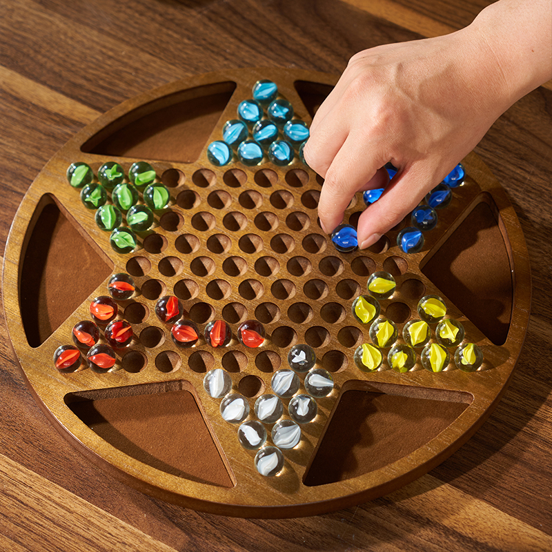 跳棋木质棋盘玻璃珠儿童益智