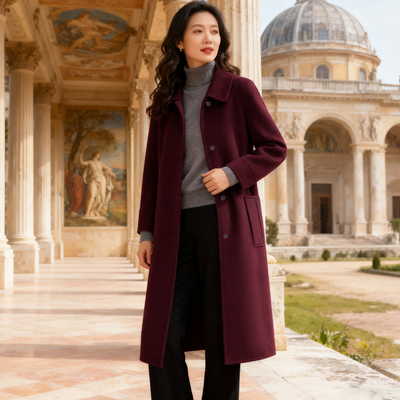 时尚通勤中长款双面呢羊毛呢外套