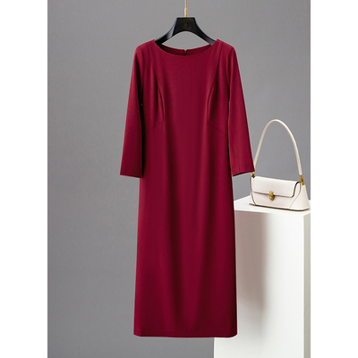 轻奢高级感百搭显瘦红色长袖裙子