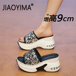 厚底亮片凉拖鞋女外穿2026夏季新款百搭爆款增高配裙子时尚沙滩鞋