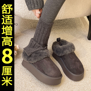 灰色厚底雪地靴女款2025冬季新款巨好看内增高加绒加厚毛毛棉鞋