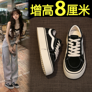 透气休闲鞋 厚底帆布鞋 黑色板鞋 经典 女2026新款 小个子内增高韩版