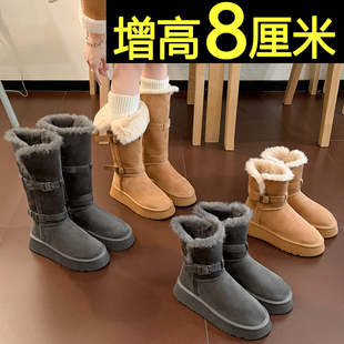 厚底灰色雪地靴女2025冬季新款加绒保暖内增高短筒雪地棉鞋长筒靴