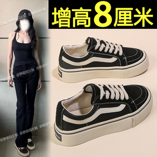 帆布鞋女2026新款厚底春夏透气超火黑色内增高休闲运动小白鞋板鞋
