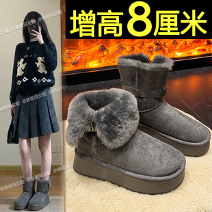 内增高灰色中筒雪地靴女款2025新款冬季厚底加绒保暖东北毛毛棉鞋