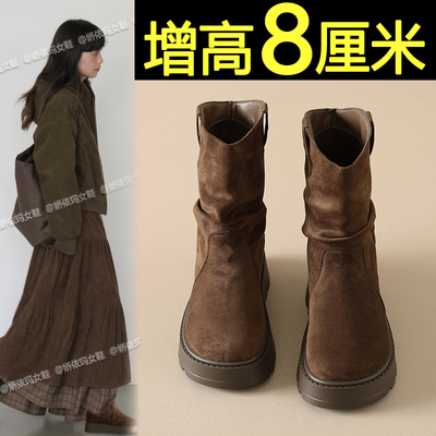 内增高棕色短靴厚底保暖棉靴