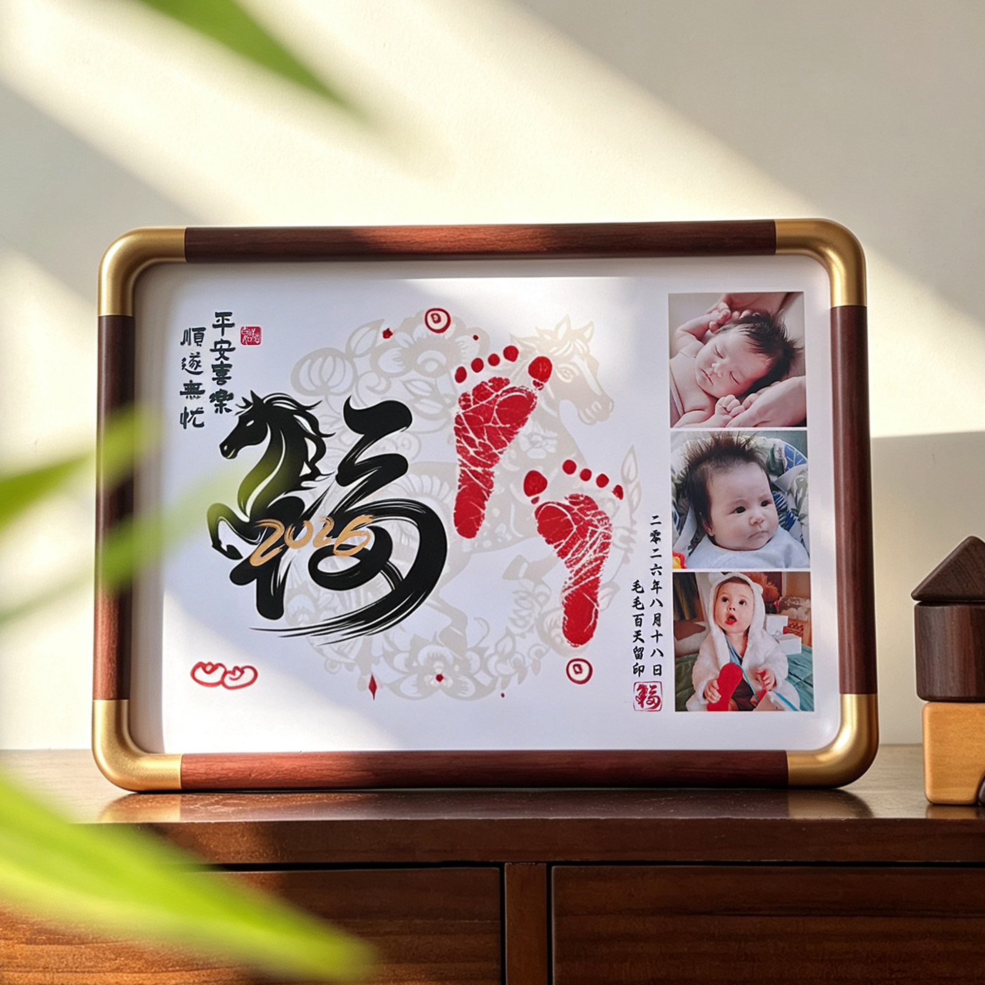 马宝宝满月百天周岁照片手足印