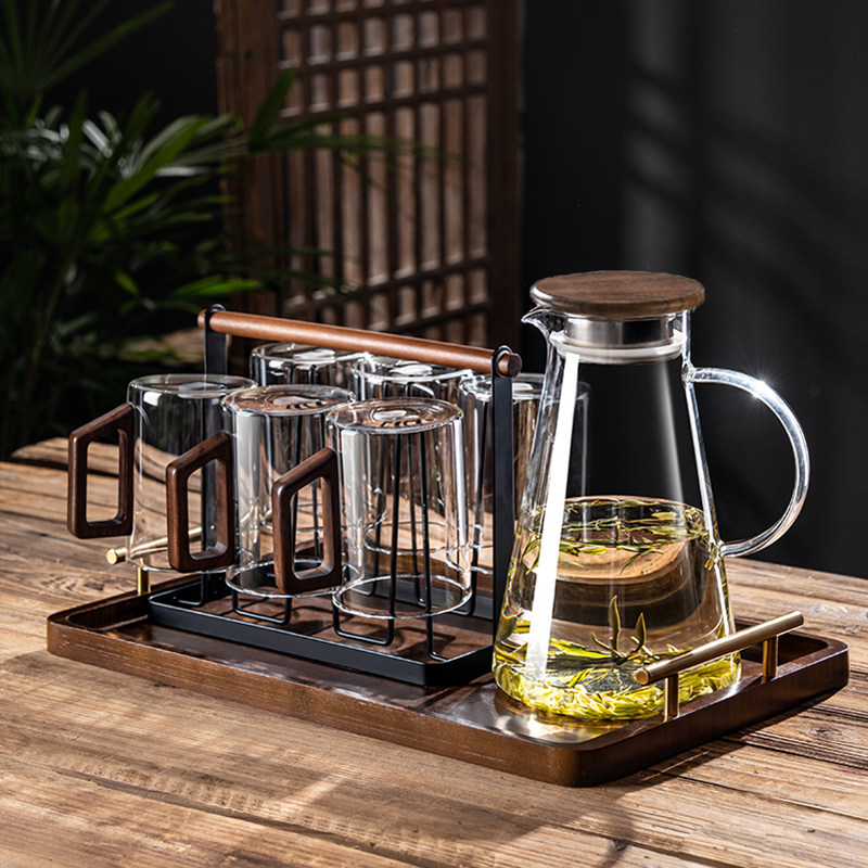 玻璃茶杯套装6祇家用茶具男士泡绿茶专用水杯待客喝水杯子带把手