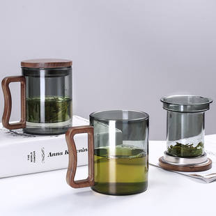 玻璃茶杯泡茶水分离杯子办公室家用耐热带盖喝茶水杯高档个人专用