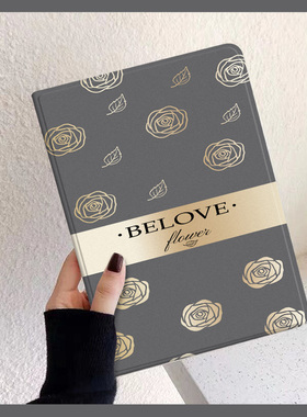 灰色山茶花适用于2021iPad保护套Pro11带笔槽10.2/10.5寸8.3mini5/6苹果9.7平板air4/3 电脑8/9代ipd硅胶软壳