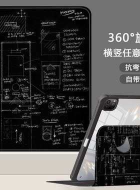 【720°旋转亚克力】数学公式适用于苹果ipad9保护套air5平板壳10.9寸2022款8笔槽pro11第八九代mini6防弯3/4