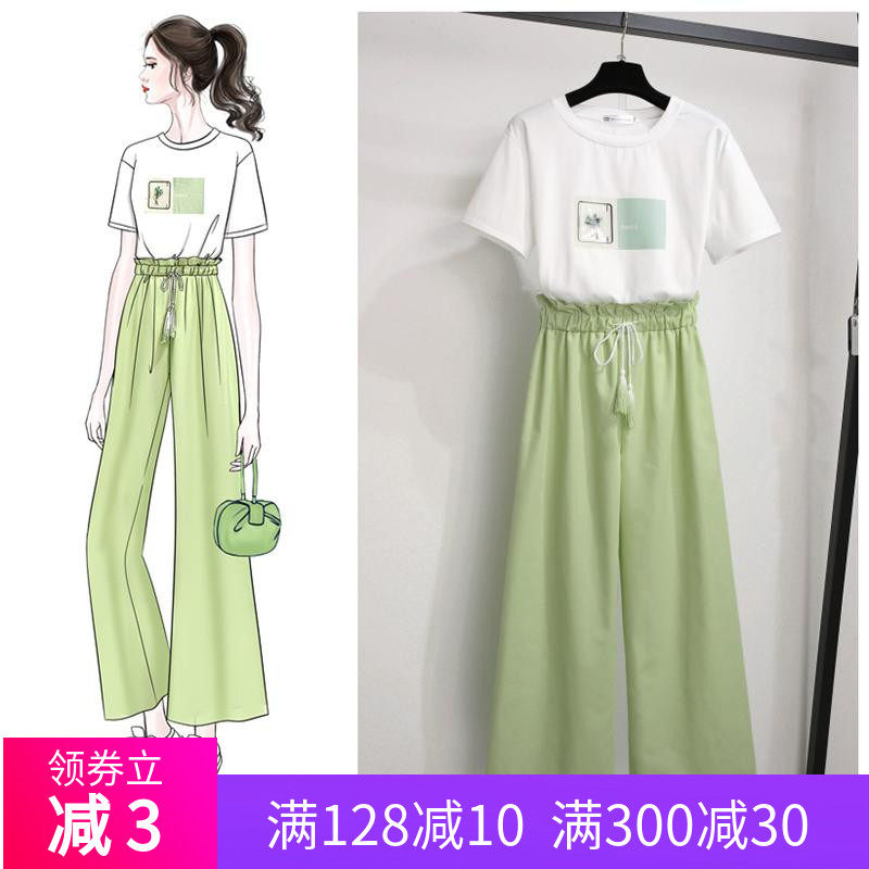 哺乳衣外出2020夏时尚短袖上衣阔腿裤套装辣妈款产后哺乳期喂奶衣