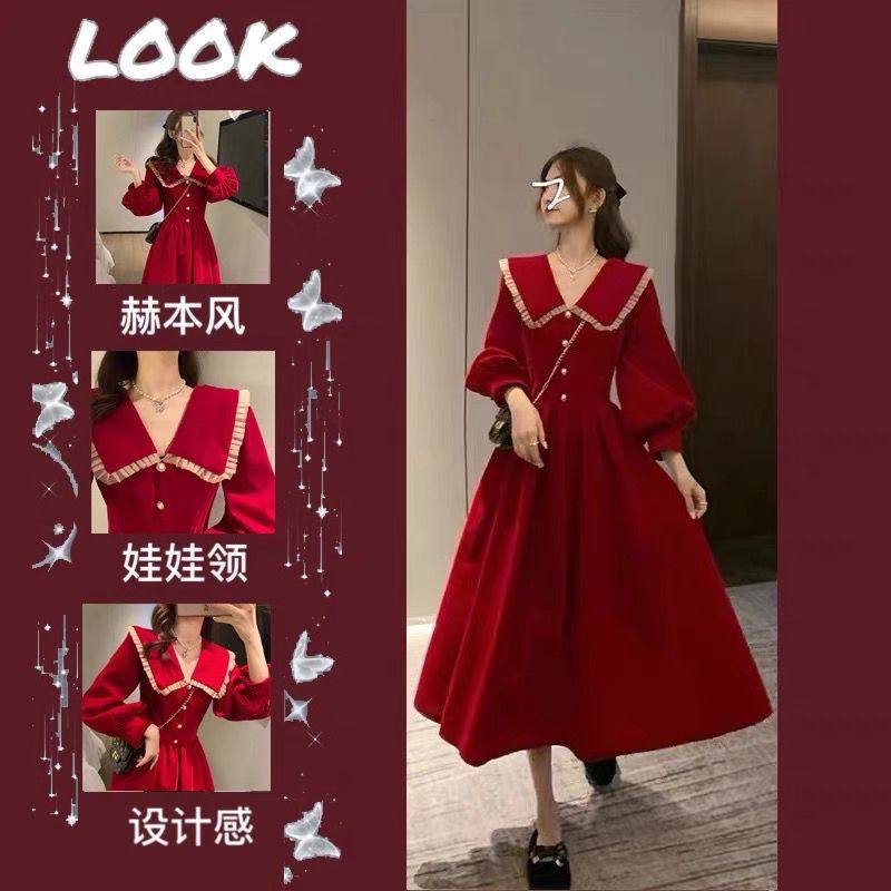 哺乳衣外出时尚春秋气质收腰显瘦赫本连衣裙辣妈款产后期喂奶衣