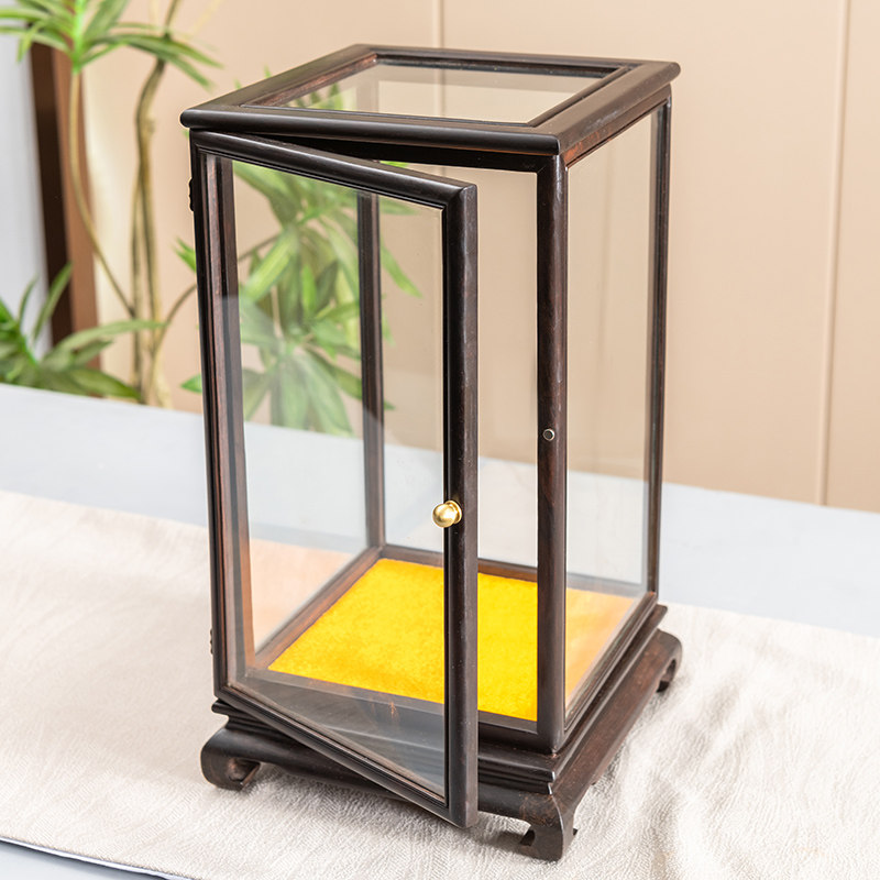 红木玻璃罩摆件文玩花瓶古董观音佛像透明开门防尘罩子展示盒定制