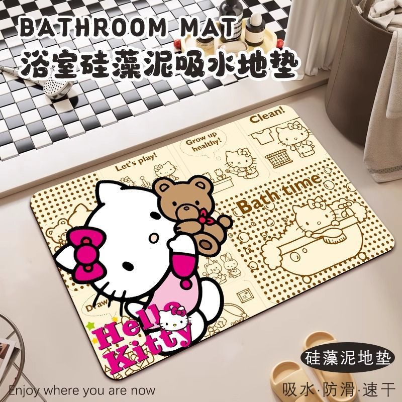 可爱卡通HelloKitty浴室吸水地垫硅藻泥耐脏速干易打理脚垫可