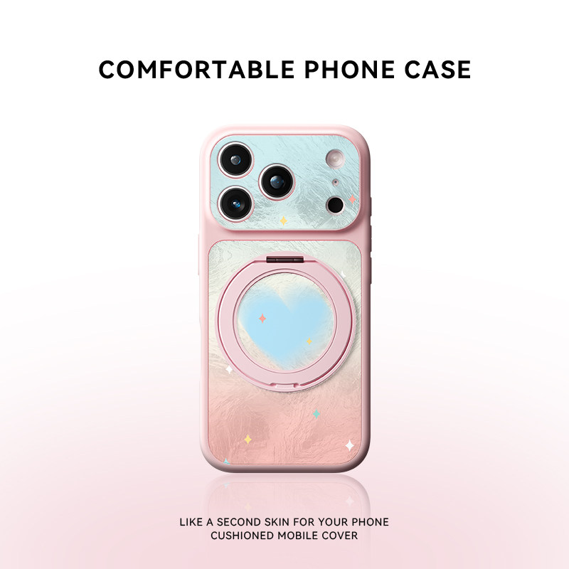 渐变蓝爱心适用苹果18promax手机壳新款iPhone17pro磁吸带支架16pm可爱女款15相机按键14镜头全包防摔保护套