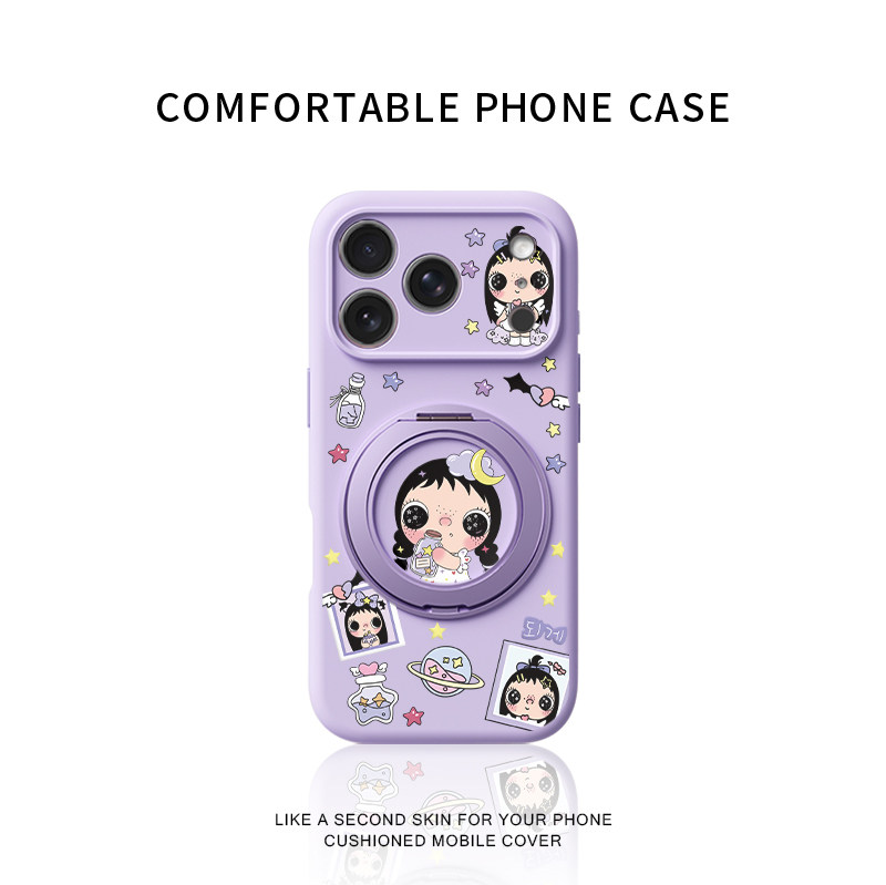 许愿瓶yuy小玉适用苹果17promax手机壳新款iphone16pro可爱女款15卡通14防摔液态硅胶软壳360旋转支架保护套