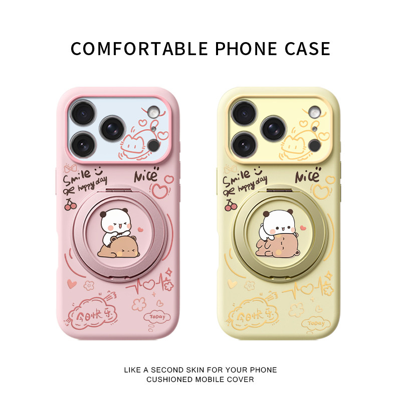 Q萌一二布布适用苹果18promax手机壳新款iPhone17ProMax可爱女款16pro卡通15全包14液态硅胶旋转磁吸支架软壳