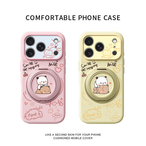 Q萌一二布布适用苹果18promax手机壳新款iPhone17ProMax可爱女款16pro卡通15全包14液态硅胶旋转磁吸支架软壳