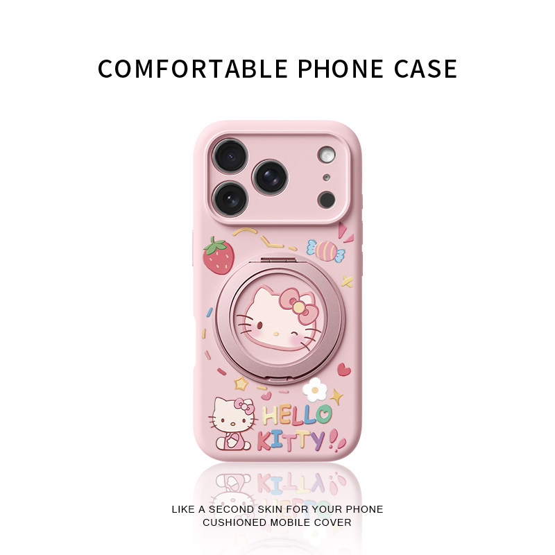 糖果kitty适用苹果17promax手机壳新款iphone16巨好看15可爱女款14高级防摔液态硅胶360°旋转磁吸支架保护套