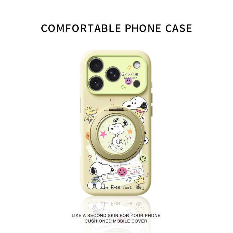 笔记本史努比适用苹果18promax手机壳新款iPhone17ProMax可爱女款16pro卡通15全包14液态硅胶旋转支架软壳13