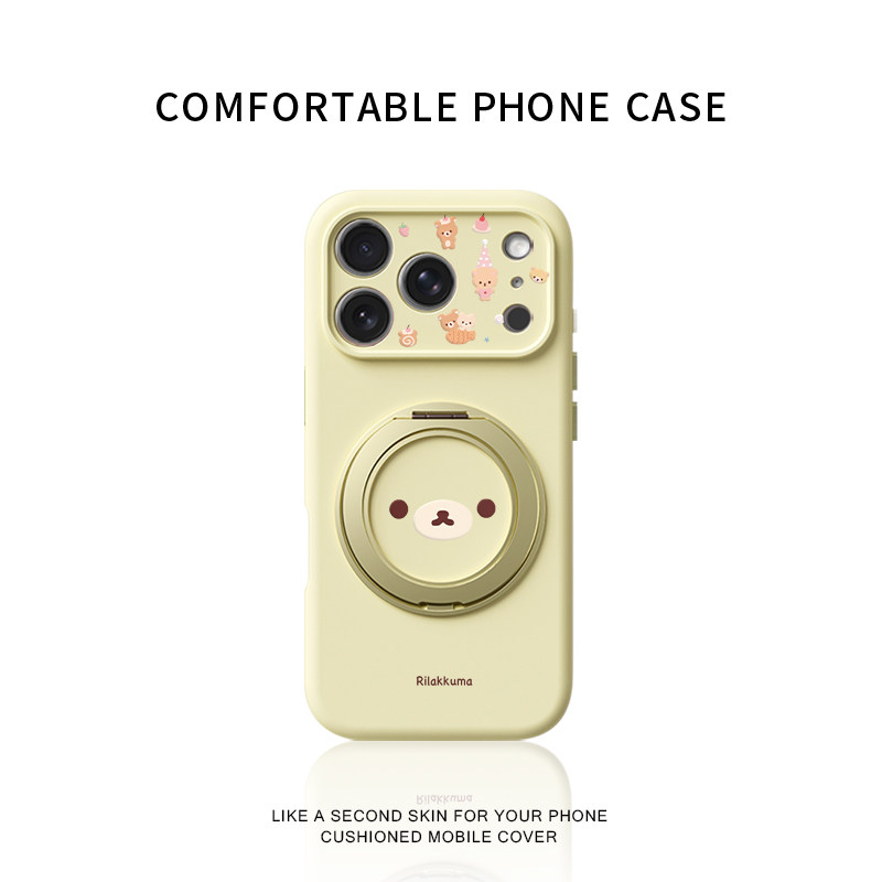 蛋糕轻松熊适用苹果17promax手机壳新款iphone16pro镜头全包15液态硅胶软壳防摔保护套360°旋转磁吸支点壳女