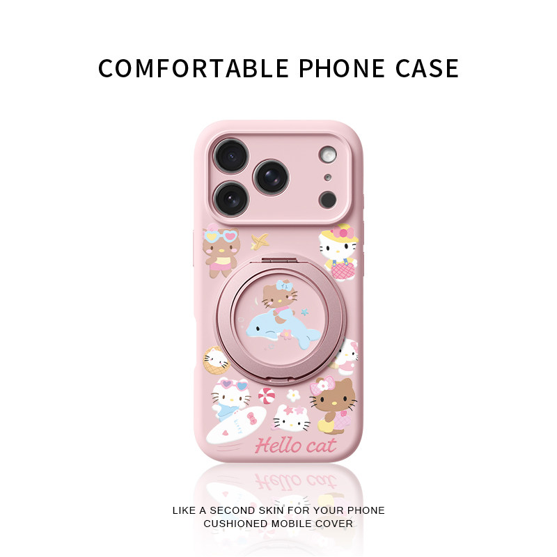 冲浪海豚可爱猫咪适用苹果17promax手机壳新款iphone16pro女款15卡通14防摔液态硅胶软壳360旋转支架保护套13