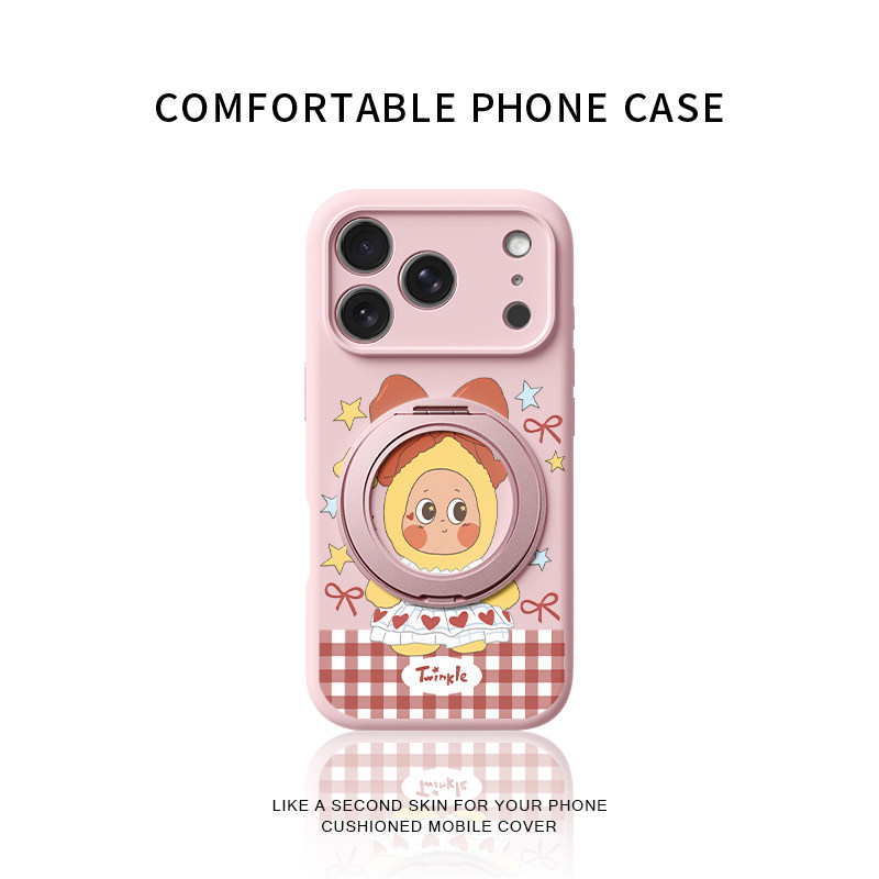 红蝴蝶结星星人适用苹果17promax手机壳新款iphone16pro镜头全包15液态硅胶软壳防摔保护套360°旋转支点壳女