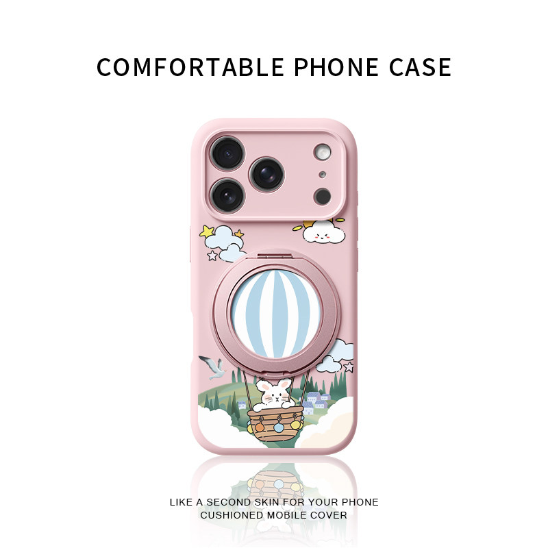 热气球小兔子适用苹果17promax手机壳新款iphone16pro镜头全包15液态硅胶防摔保护套360°旋转支点壳情侣女14