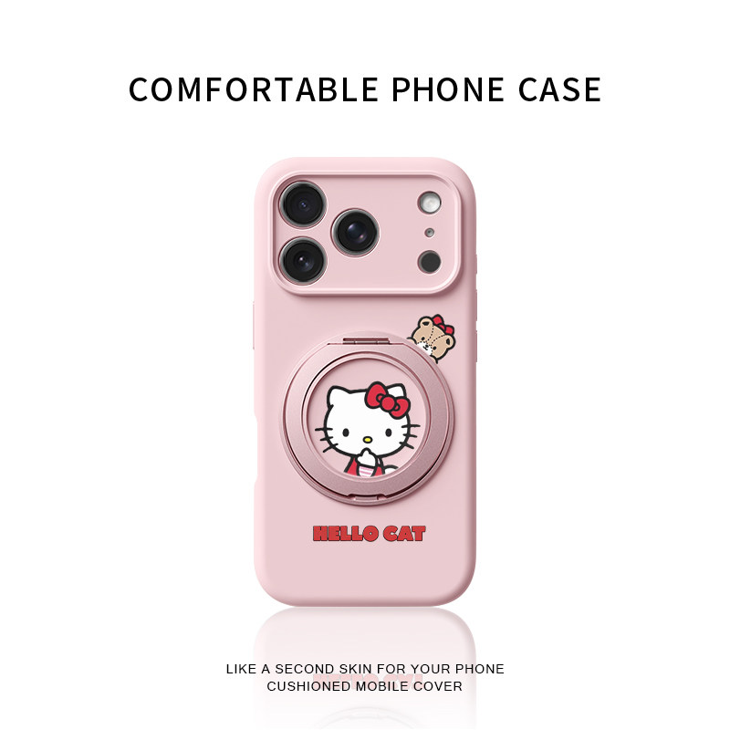 红蝴蝶结可爱猫咪适用苹果17promax手机壳新款iphone16pro巨好看15可爱女款14防摔液态硅胶旋转支架保护套13