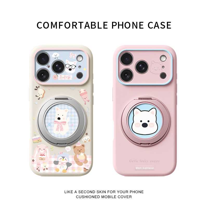 蝴蝶结格纹西高地适用苹果17promax手机壳新款iphone16pro镜头全包15液态硅胶14防摔软壳360旋转磁吸支点壳女
