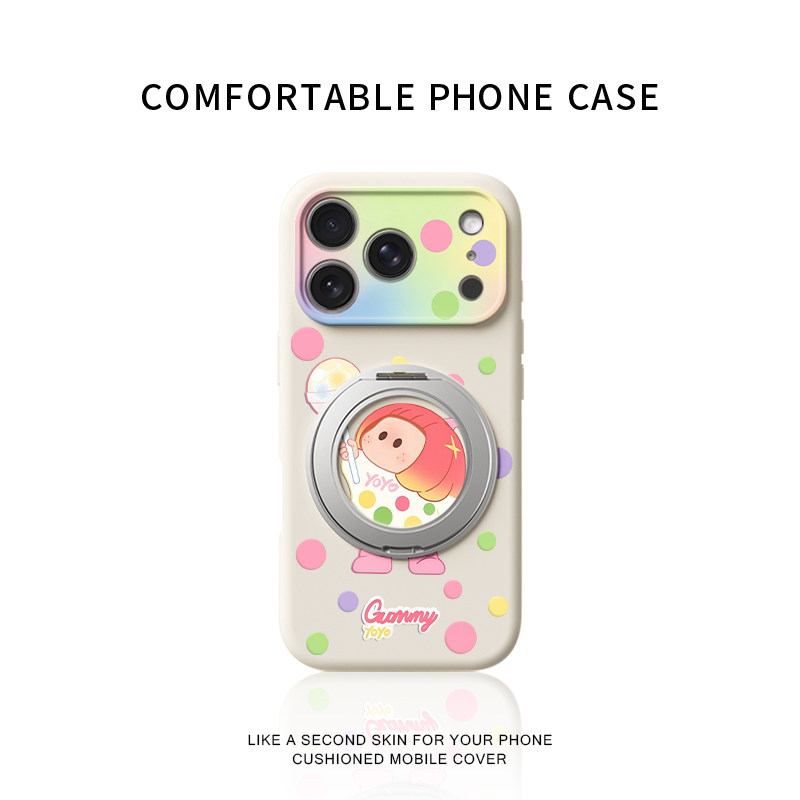 七彩棒棒糖yoyo酱适用苹果18promax手机壳新款iPhone17Pro可爱女款16pro卡通15全包14液态硅胶旋转支架软壳13