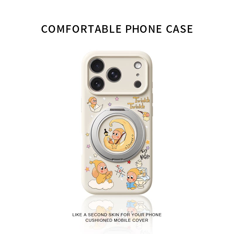 月亮星星人适用苹果17promax手机壳新款iphone16pro女款15卡通14镜头全包防摔液态硅胶软壳360旋转支架保护套