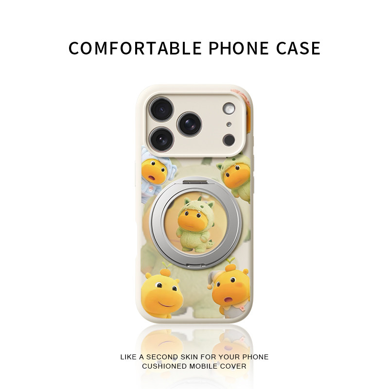 小恐龙水豚噜噜适用苹果17promax手机壳新款iphone16镜头全包15防摔液态硅胶软壳旋转磁吸支架保护套支点壳女