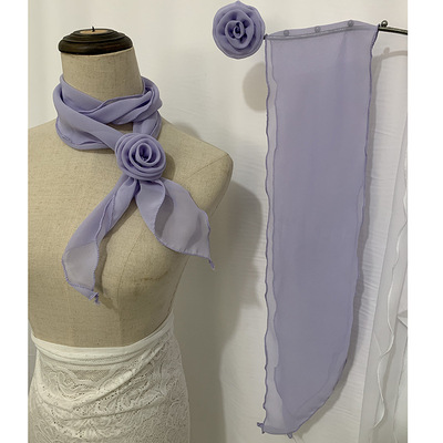 紫色丝巾长条挂脖飘带装饰脖子绑带丝带女绑发腰带衬衫领巾女发带