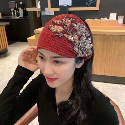 显年轻遮白发宽边发带保暖束发头巾妈妈头套护额头防风包头帽子女