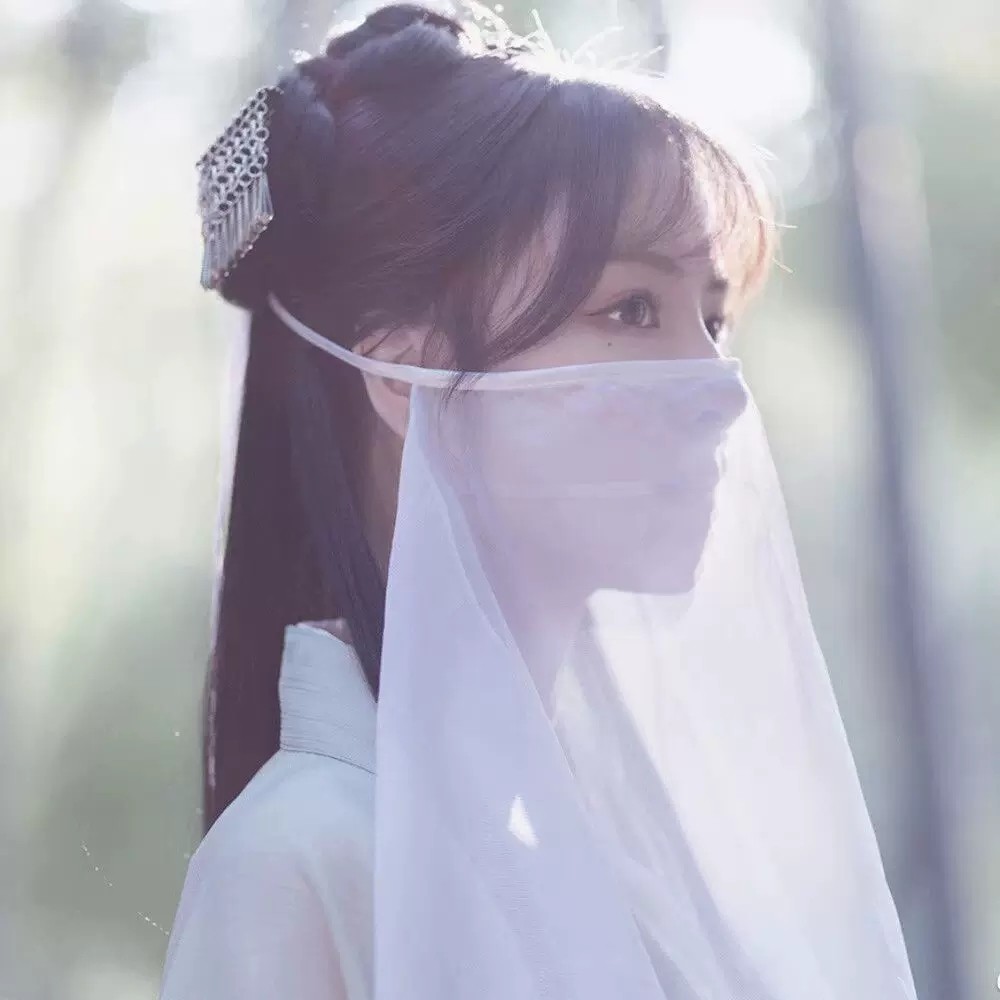 古风复古代汉服遮脸挂耳古装汉服蒙面遮阳纱巾白色面罩女仙气面纱
