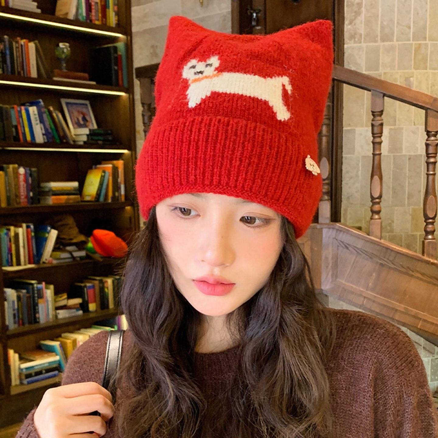 新款可爱猫耳朵毛线帽女冬季保暖百搭显白针织帽红色青年套头冷帽,服饰配件/皮带/帽子/围巾,帽子,淘宝优惠券,粉丝福利购,淘宝优惠卷