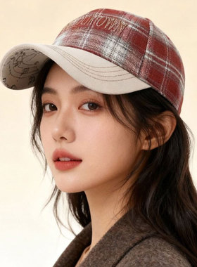2026春夏格纹撞色棒球帽女四季可戴百搭鸭舌帽休闲运动风遮阳帽子