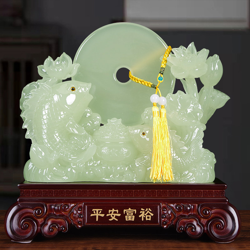 玉石年年有余平安扣鱼摆件送开业