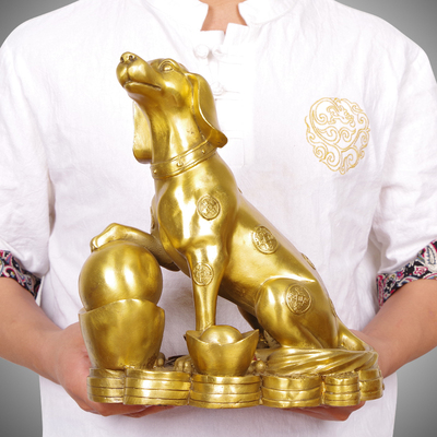 木香黄铜招财旺财中式客厅摆件