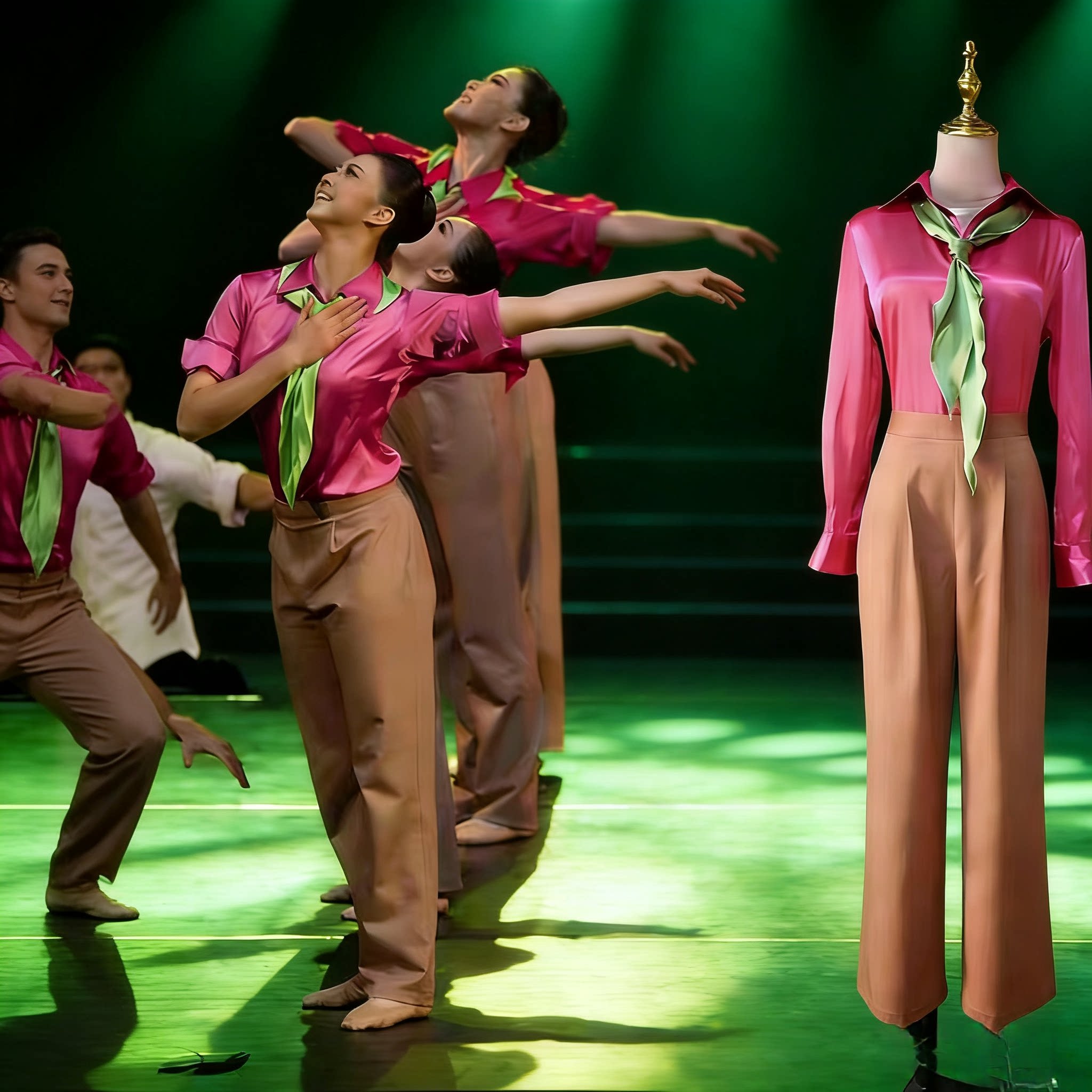 女子群舞希望的田野上舞蹈剧目服现代舞演出服秧歌服红色主题剧目