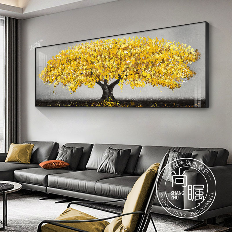 客厅装饰画黄金发财树现代简约沙发背景墙挂画办公室壁画2024新款图片