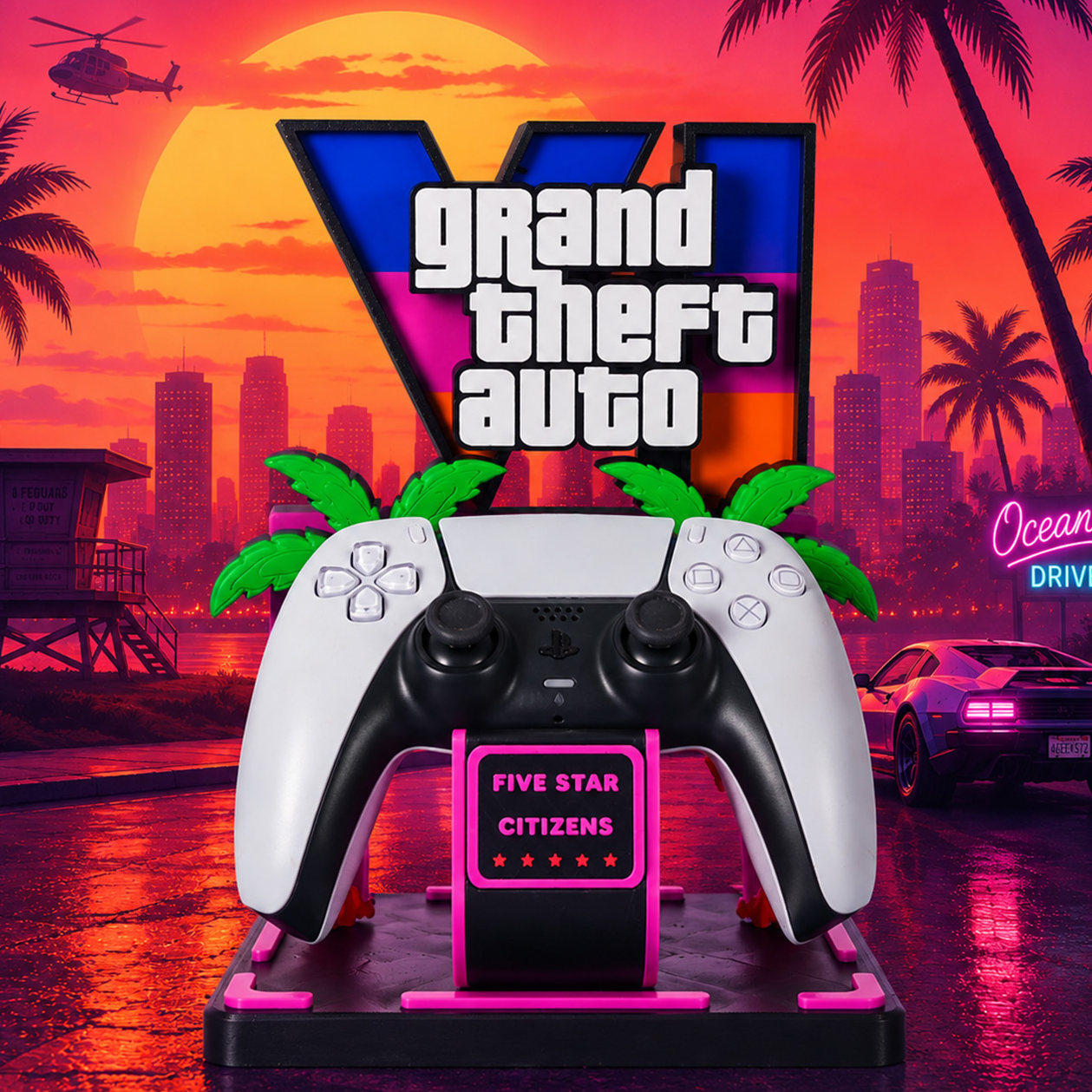 新品GTA6周边PS5游戏手柄支架ps4创意3d打印桌面底座收纳配摆件