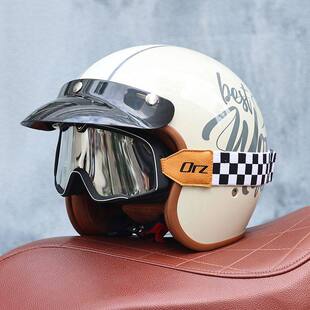 日本araione复古摩托车头盔男女情侣3/4半盔机车巡航电动车四季通