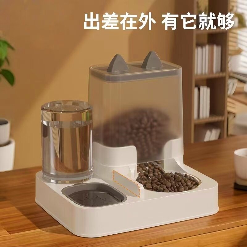 日本进口猫碗狗碗不锈钢猫食盆猫咪猫粮自动喂食器饮喂水一体猫盆