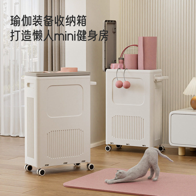日本进口瑜珈垫收纳筐家用可移动收纳球类翻盖式健身器材收纳箱